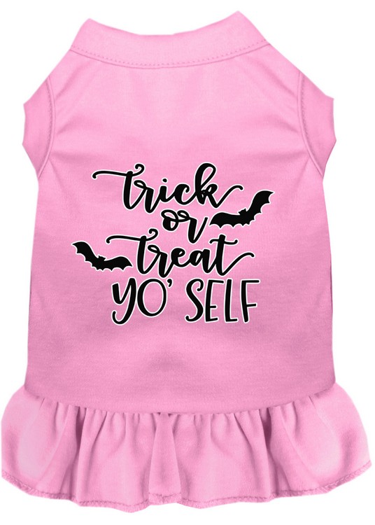 Trick or Treat Yo' Self Screen Print Dog Dress Light Pink XS